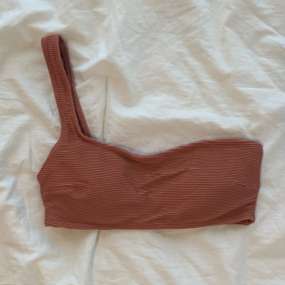 Garage Bikini Top Ribbed One shoulder Salmon color